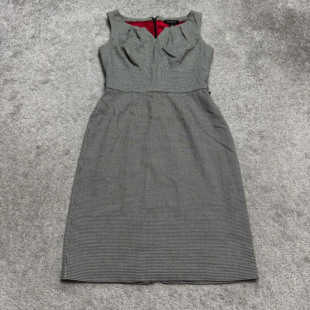 White House Black Market Houndstooth Sheath Dress Women 00 Notch Neck Sleeveless